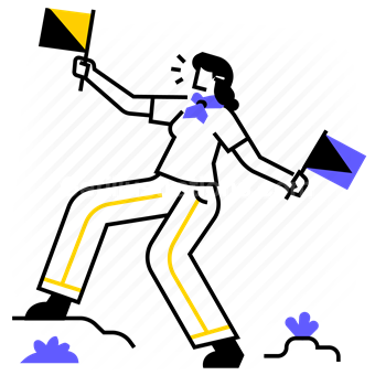 woman, flags, flag, wave, waving, communication